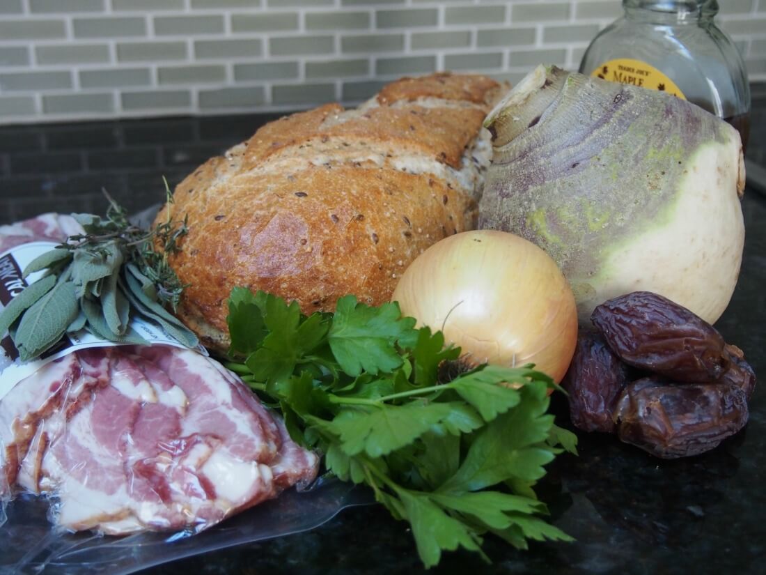 rutabaga, bacon and date stuffing ingredients