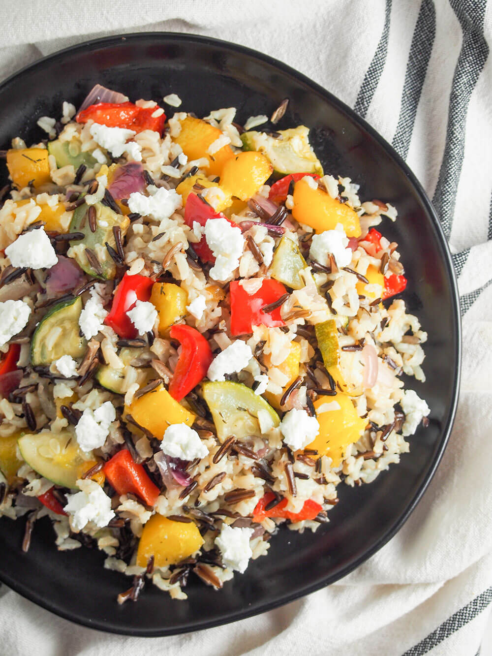 plate of acorn squash wild rice salad from overhead
