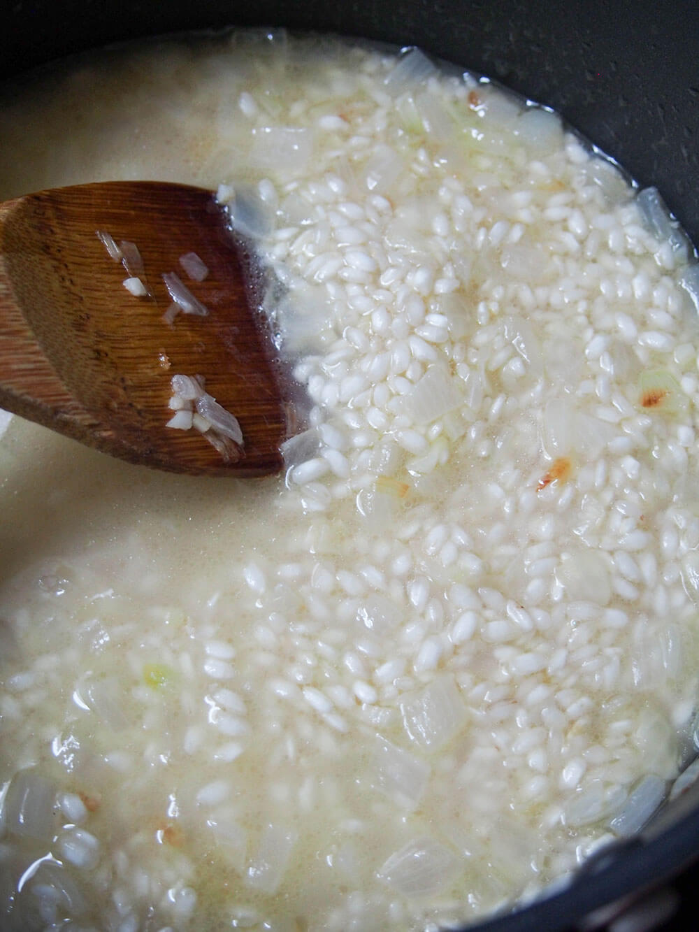 cooking rice for butternut squash risotto with chicken