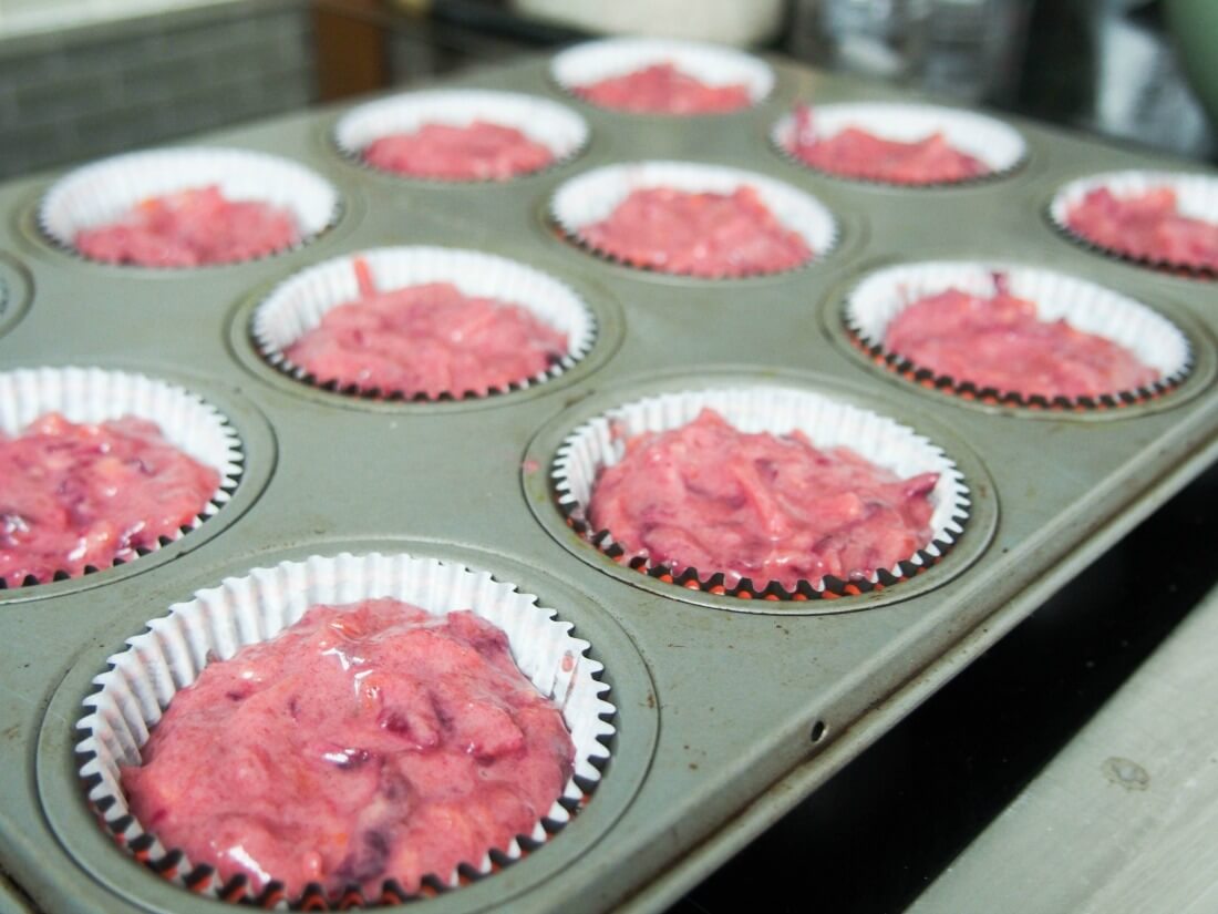 making pumpkin beetroot muffins