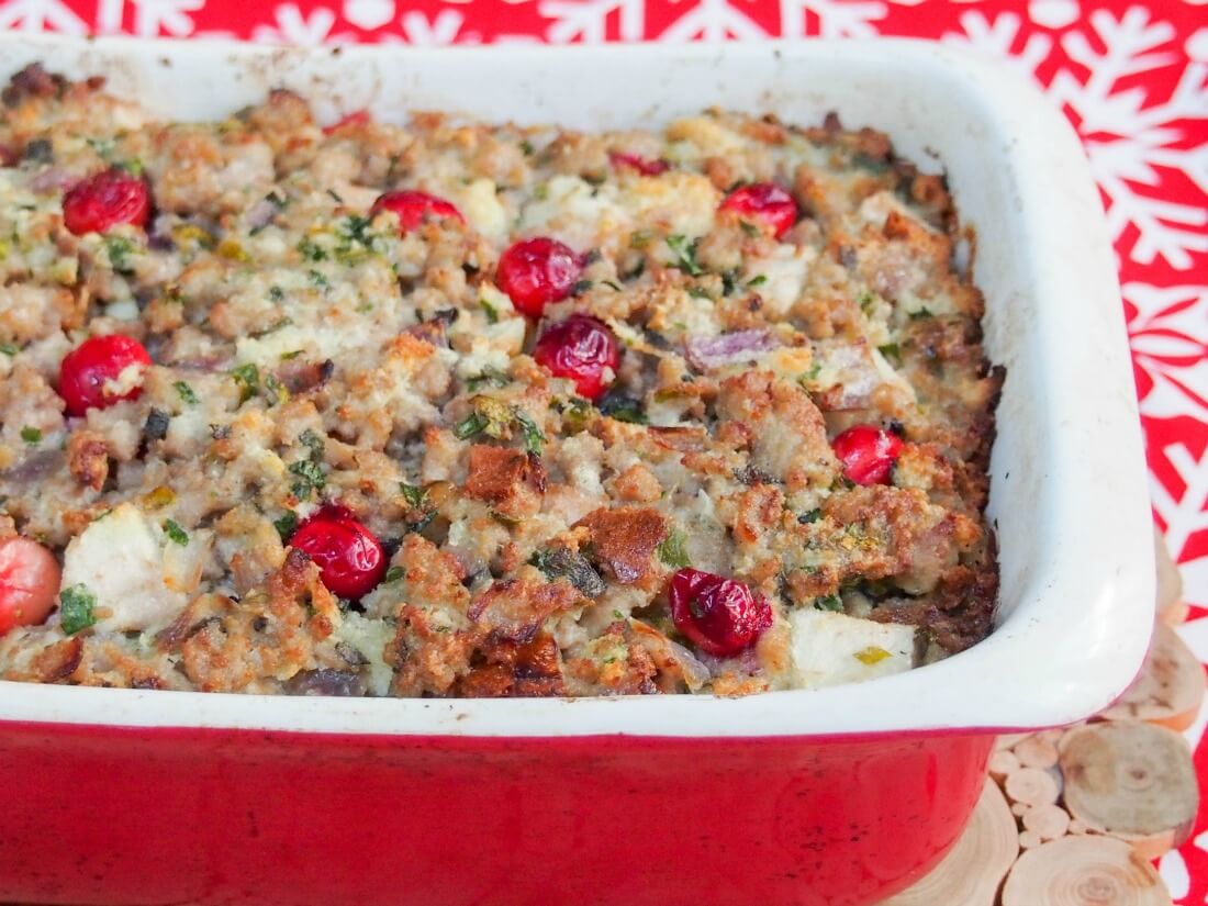 Pear, cranberry and sausage stuffing