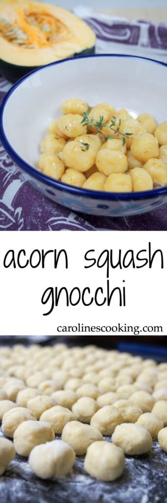 Gnocchi are perfect comfort food and these acorn squash gnocchi are some of the best: deliciously savory, light, pillowy & flavorful. A great taste of fall. #homemadegnocchi #squashgnocchi #acornsquash