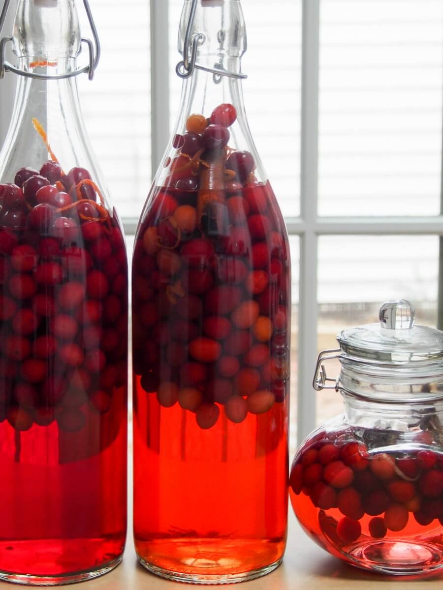 finished infused cranberry gin bottles