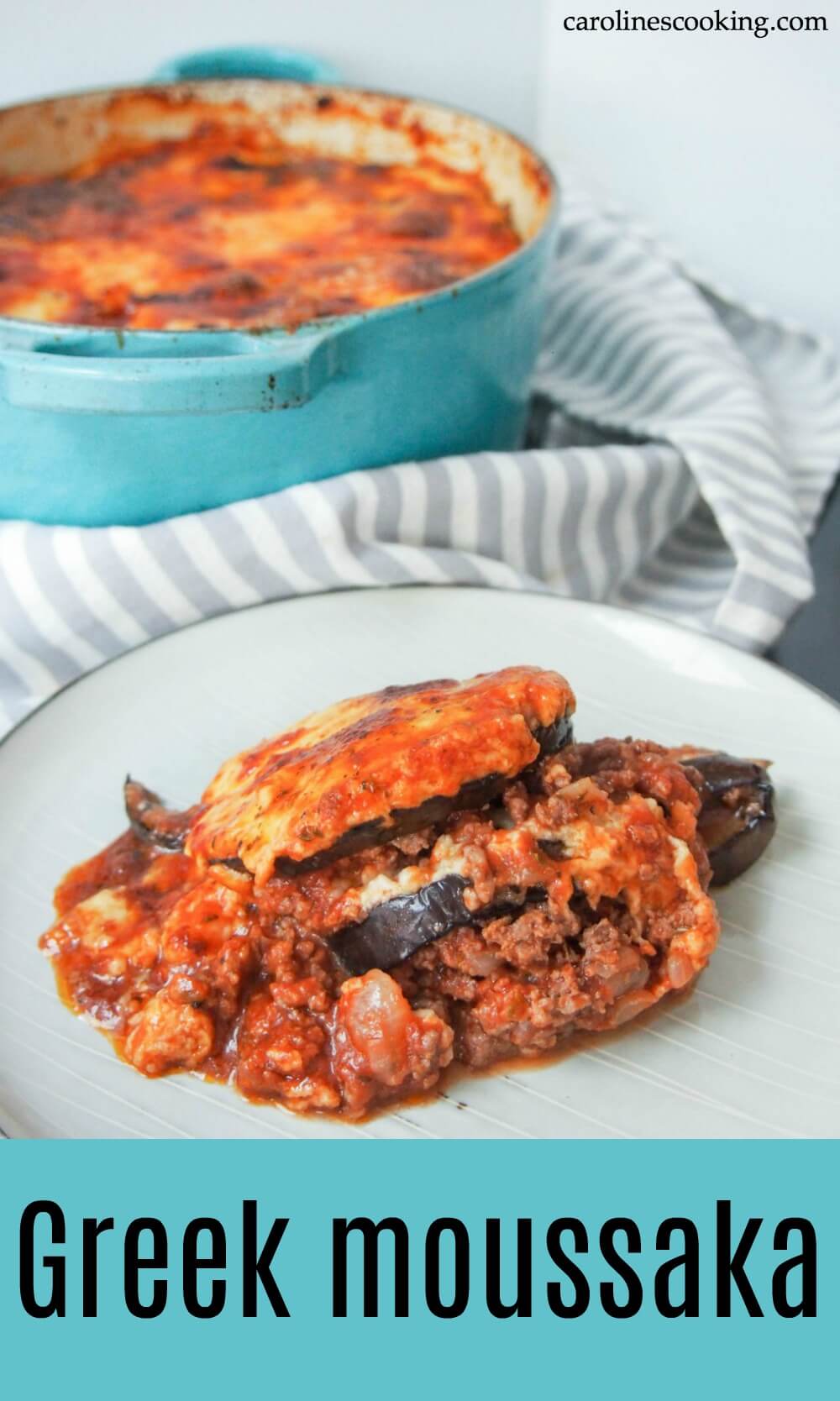 Based on the traditional Greek dish, this tasty moussaka is comfort food at it's best - a tasty lamb and tomato base, eggplant and cheesy sauce. Truly delicious. #Greek #comfortfood #lamb #eggplant 