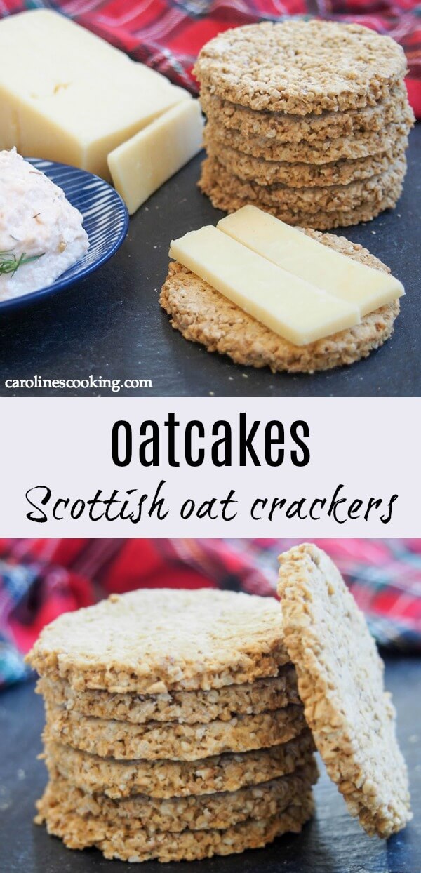 Oatcakes are a traditional Scottish cracker made with oatmeal. They're great with cheese, pate or on theirs own. Easy, tasty and healthy, too. #scottishfood #oatcake #oatcracker