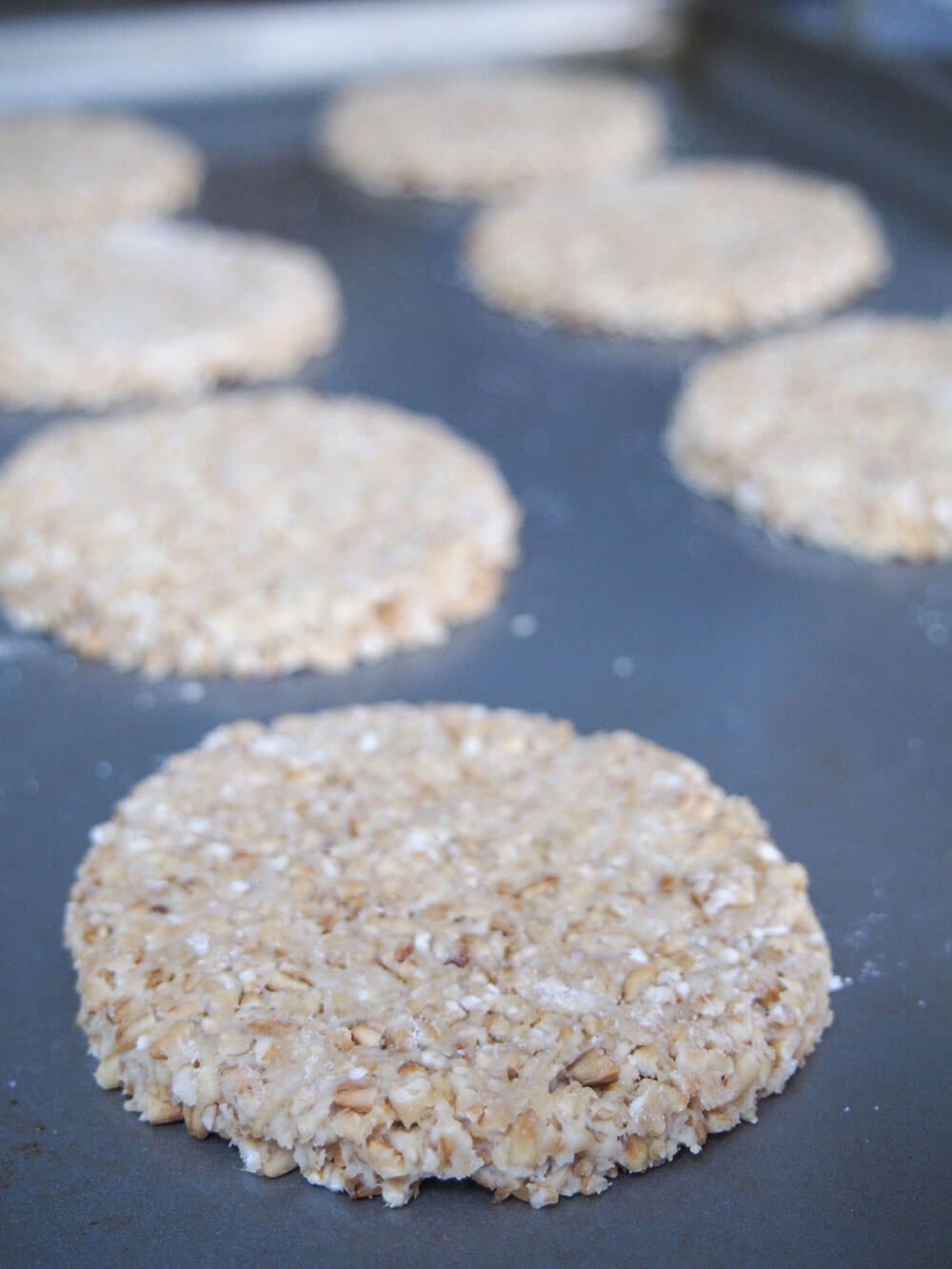 oatcakes on baking sheet ready to bake