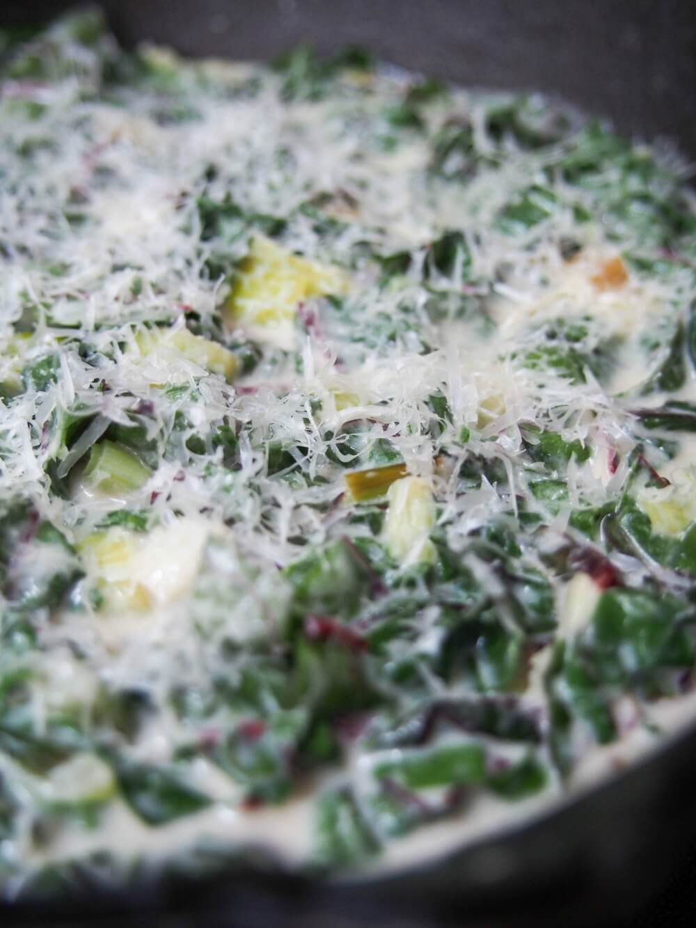 grated cheese on top of gratin before baking