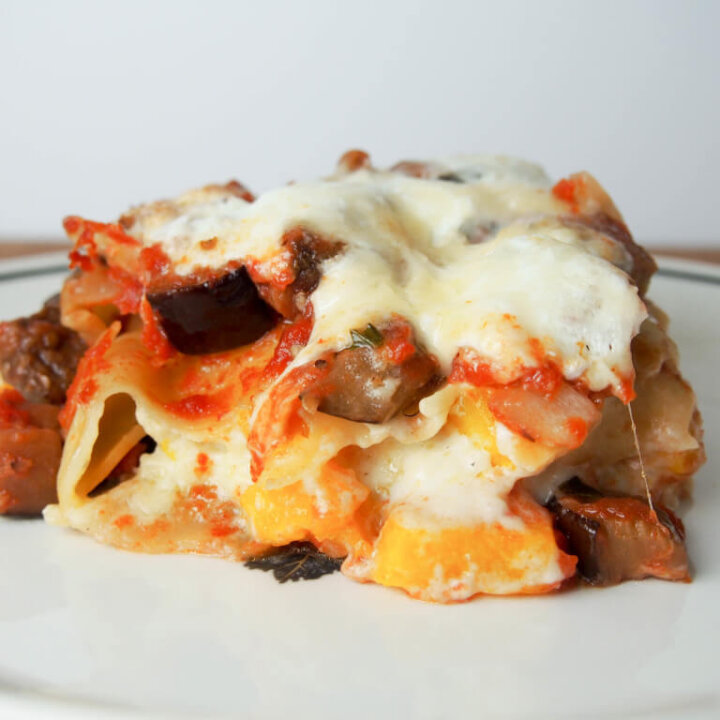 Squash and eggplant lasagna on plate