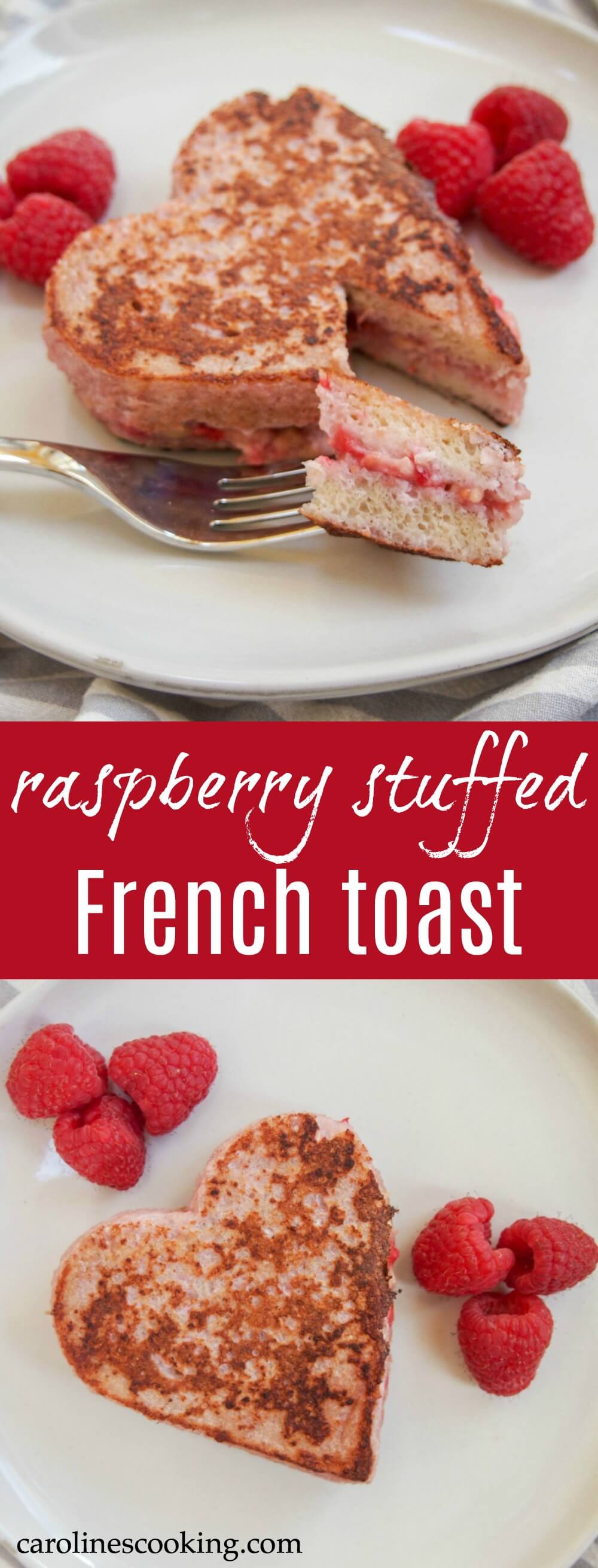 Why not treat someone to a fun and delicious raspberry stuffed French toast for breakfast? Easy to make, the banana raspberry filling takes French toast up a level, while still being relatively healthy. #frenchtoast #breakfast #valentinesday #raspberry