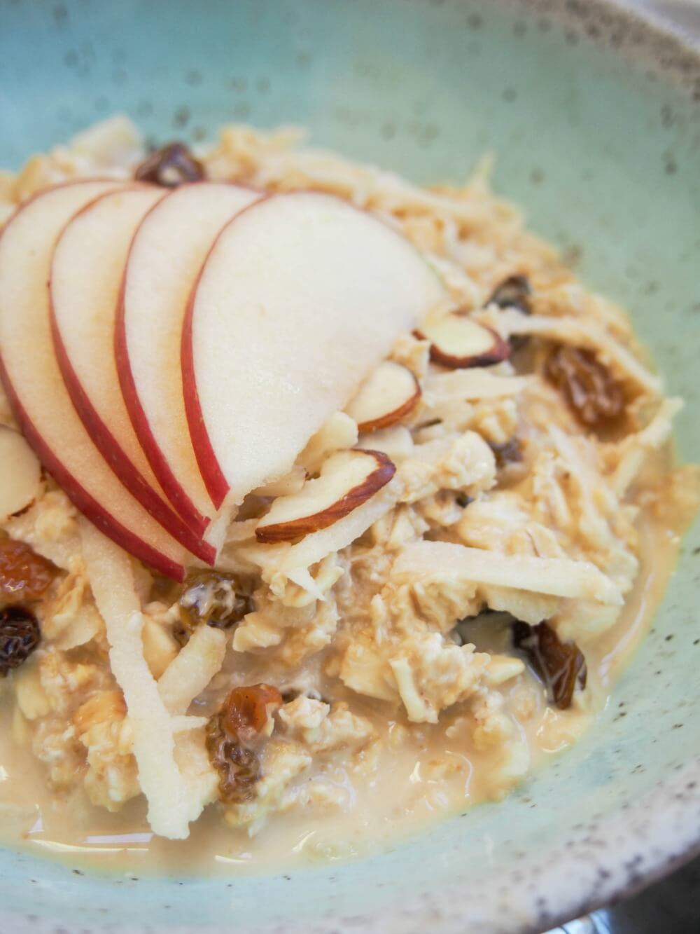 close up of bowl of Swiss Bircher muesli