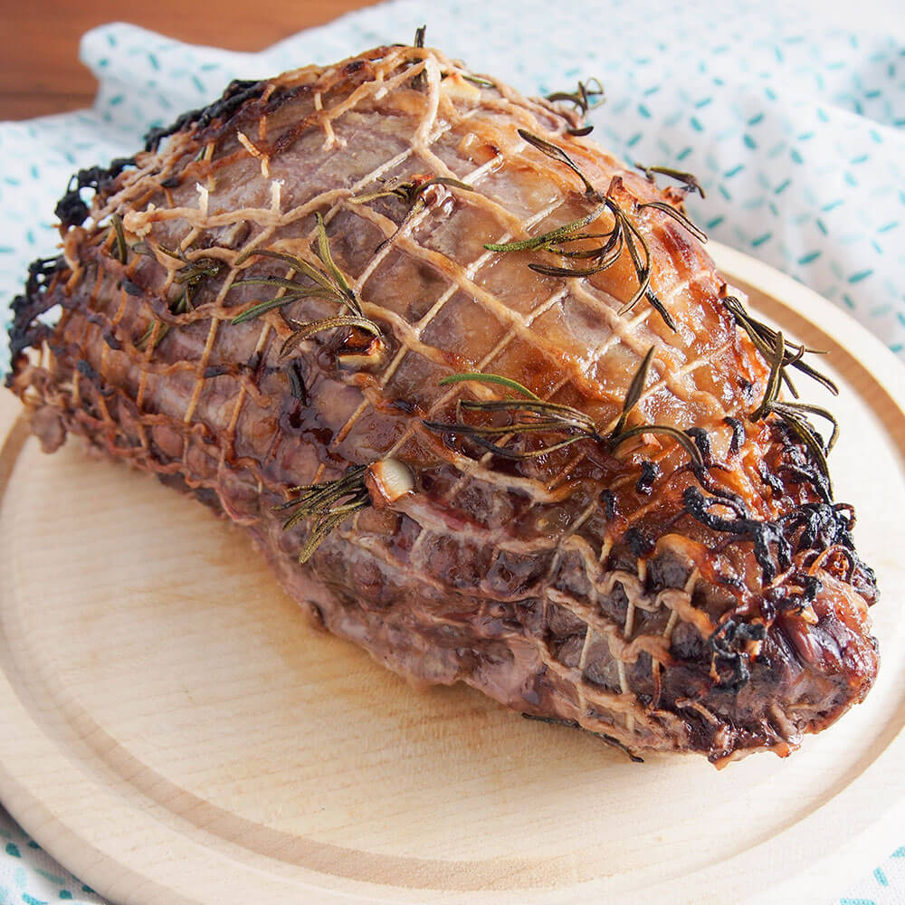 whole roast lamb joint out of oven