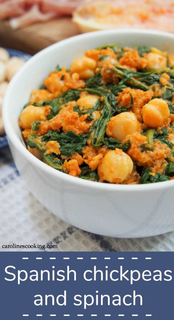 This Spanish chickpeas and spinach is a classic tapas dish that's easy to make and wonderfully versatile. Simple, hearty vegan comfort food.