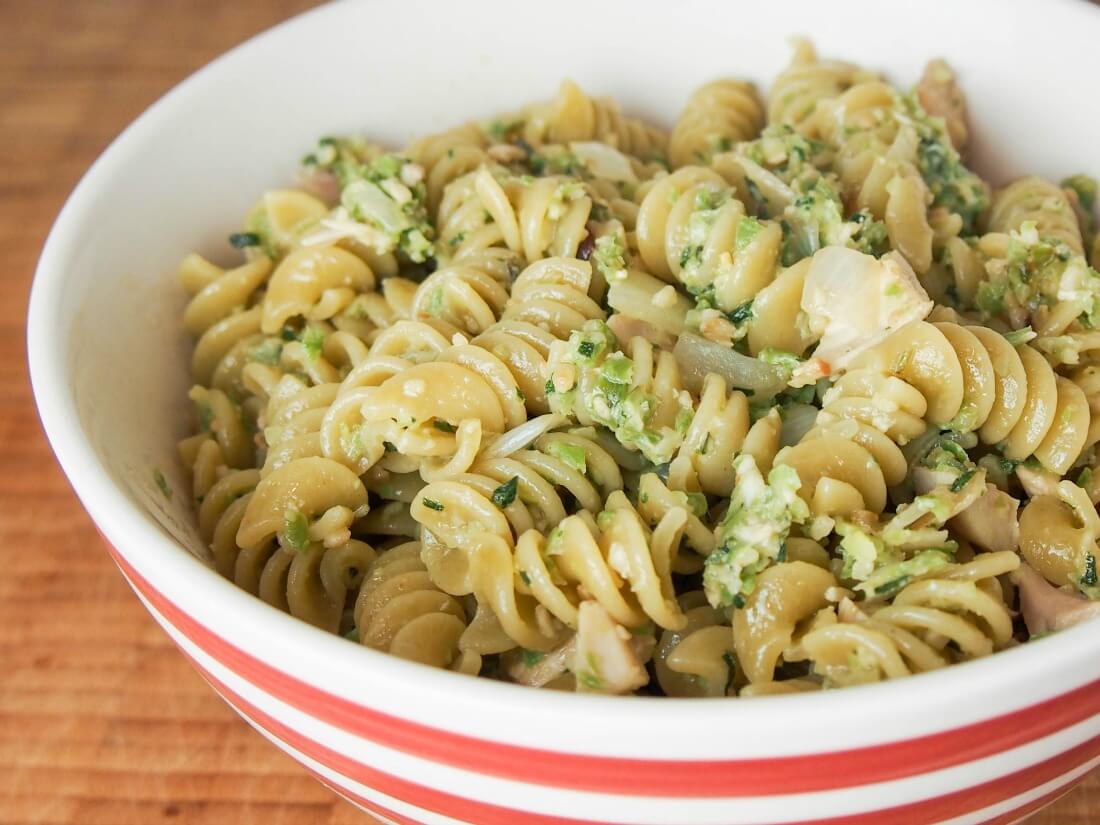 green bean and oregano pesto mixed through pasta
