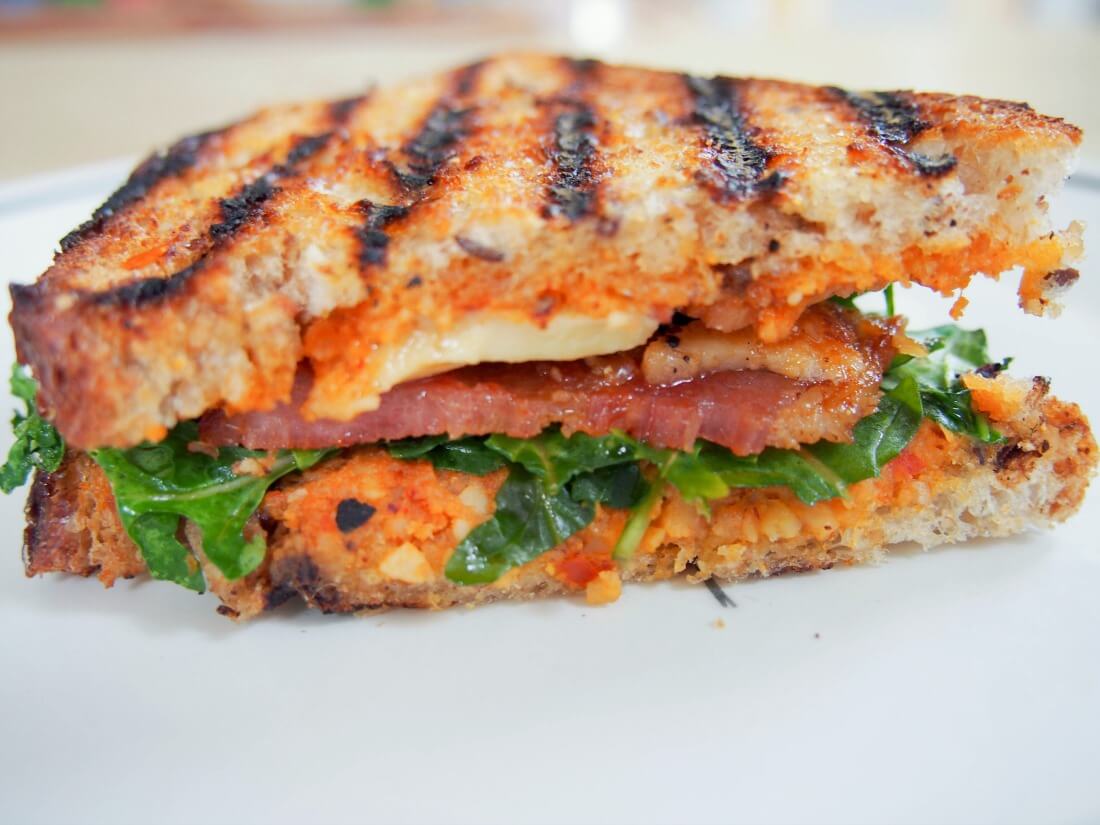 romesco and bacon grilled cheese sandwich