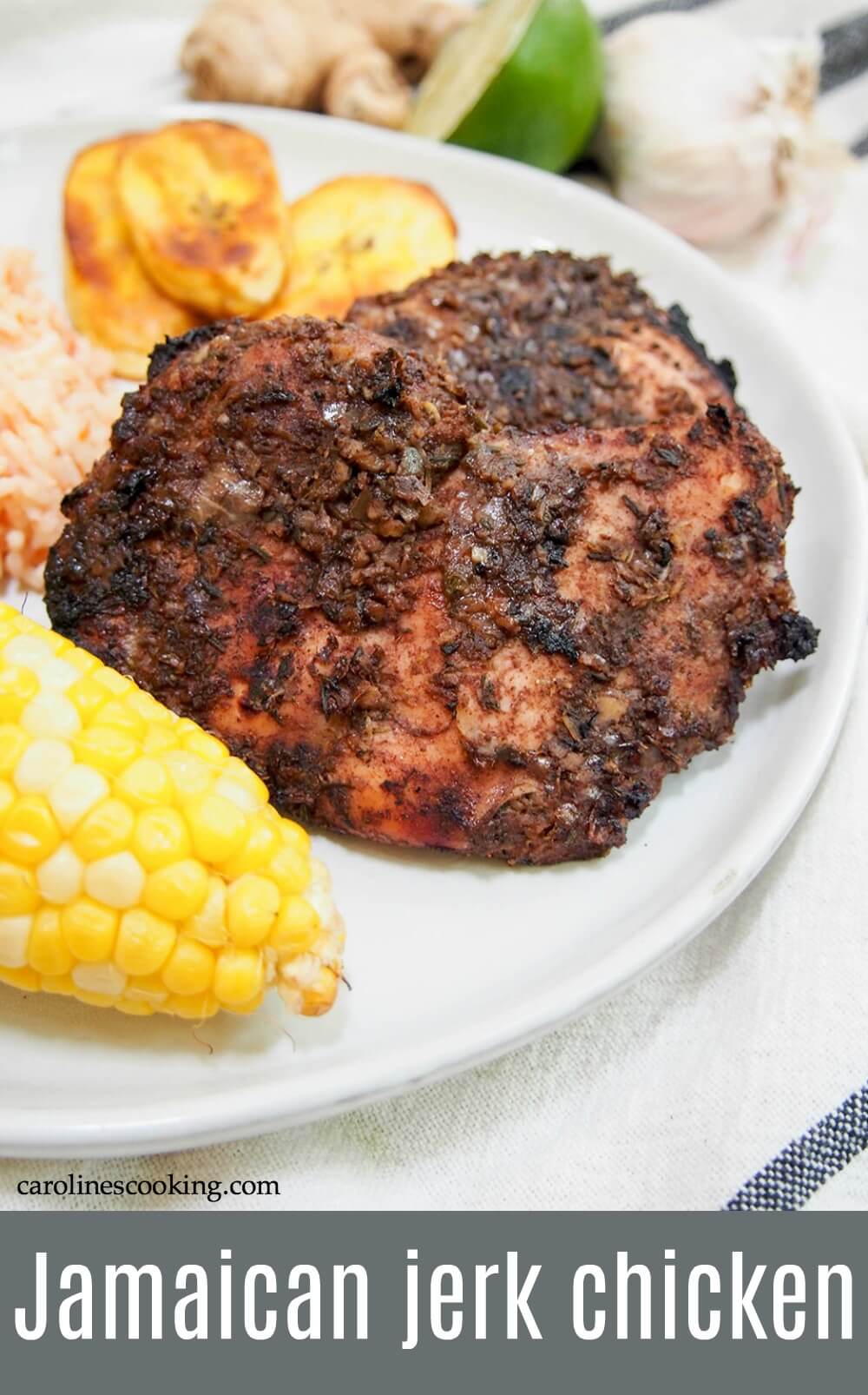 Jerk chicken is a delicious Jamaican dish, perfect for cooking on the grill. With an aromatic marinade, and a little or a lot of spice, it's full of flavor and this recipe makes it easy too! #Jamaicanrecipe #marinatedchicken #grilling 