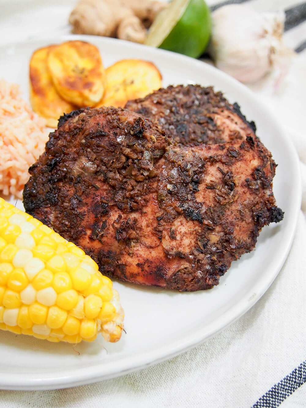 Jamaican jerk chicken close up on chicken