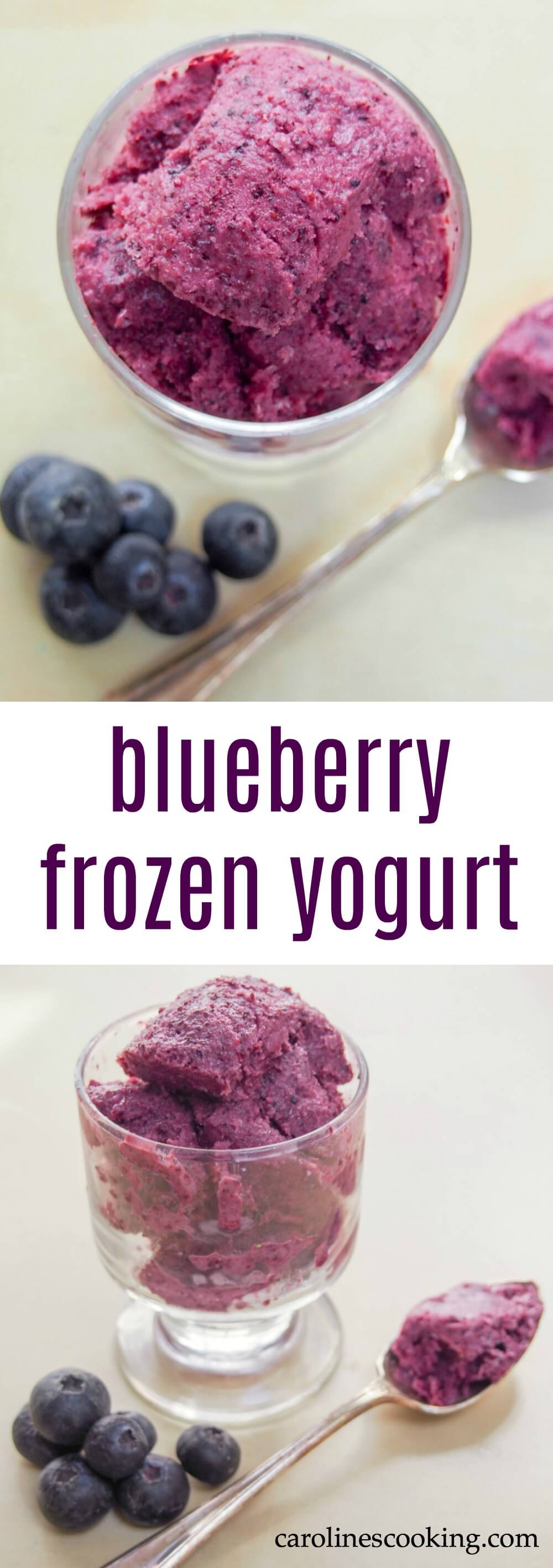 This blueberry frozen yogurt is easy to make and surprisingly good for you. It's not overly sweet but thoroughly delicious and perfect for a summer's day.