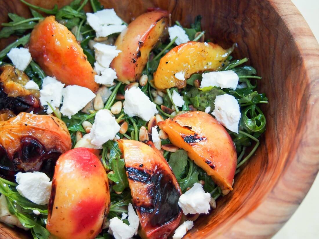 bowlful of grilled nectarine salad