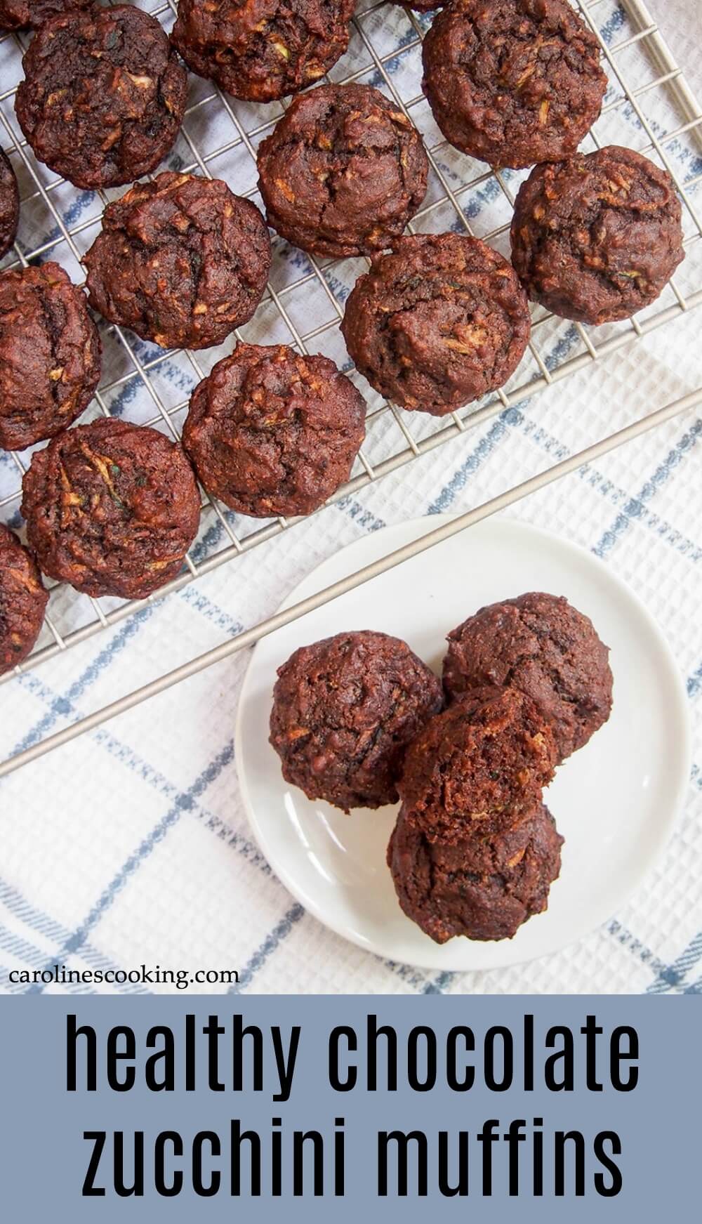 These healthy chocolate zucchini muffins are vegan and easily made gluten-free. With great ingredients, including zucchini and dates, you can feel good about enjoying them. #chocolatezucchinimuffin #healthybaking #veganmuffin