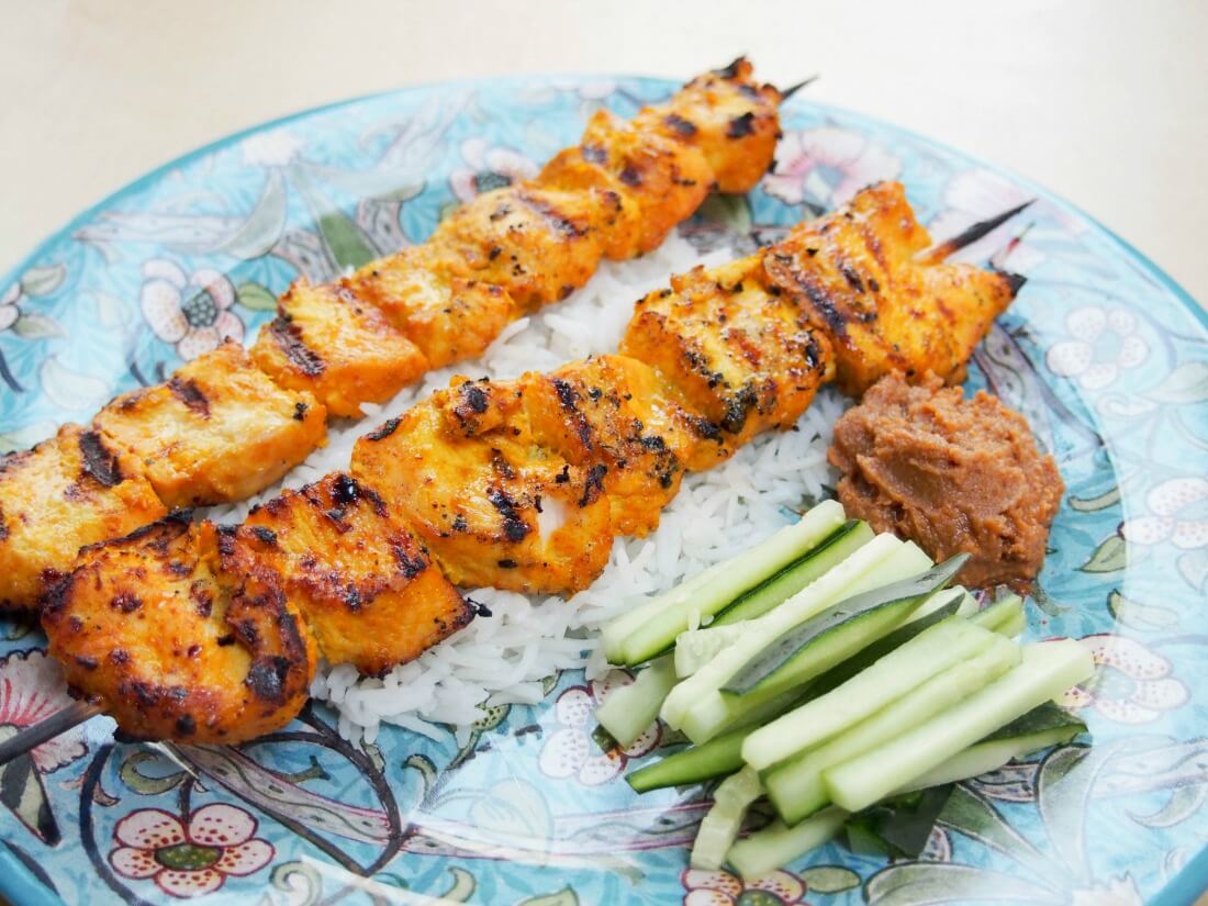 chicken satay with peanut sauce - tasty marinated, grilled chicken with a yummy sauce
