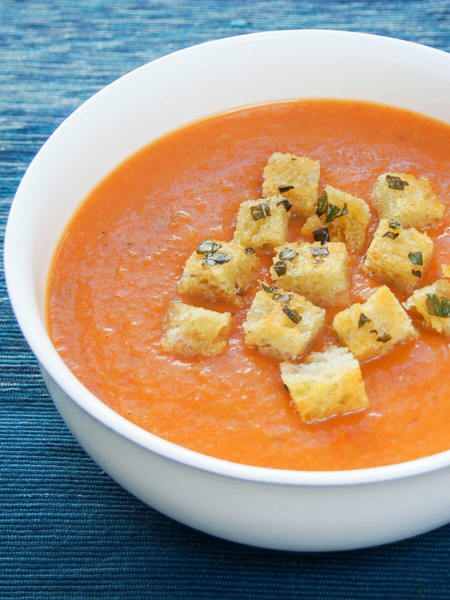 roasted tomato soup with basil-butter croutons