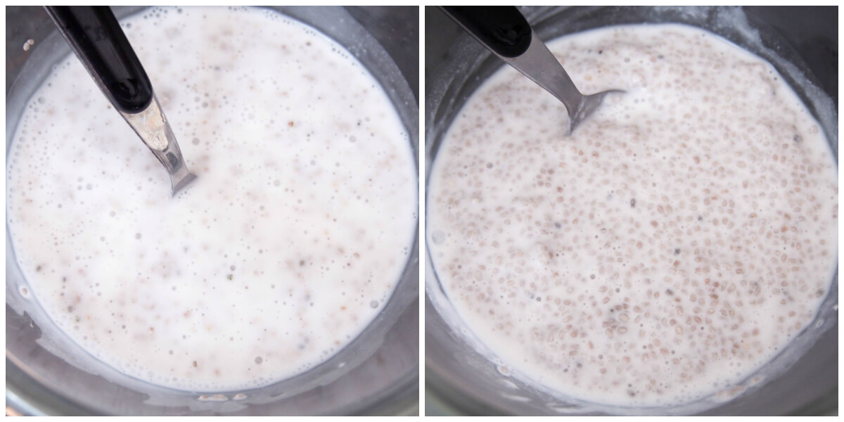 making coconut chia pudding - before and after soaking