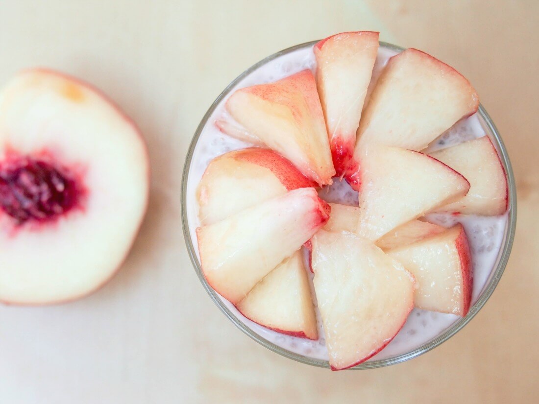coconut chia pudding with white peach