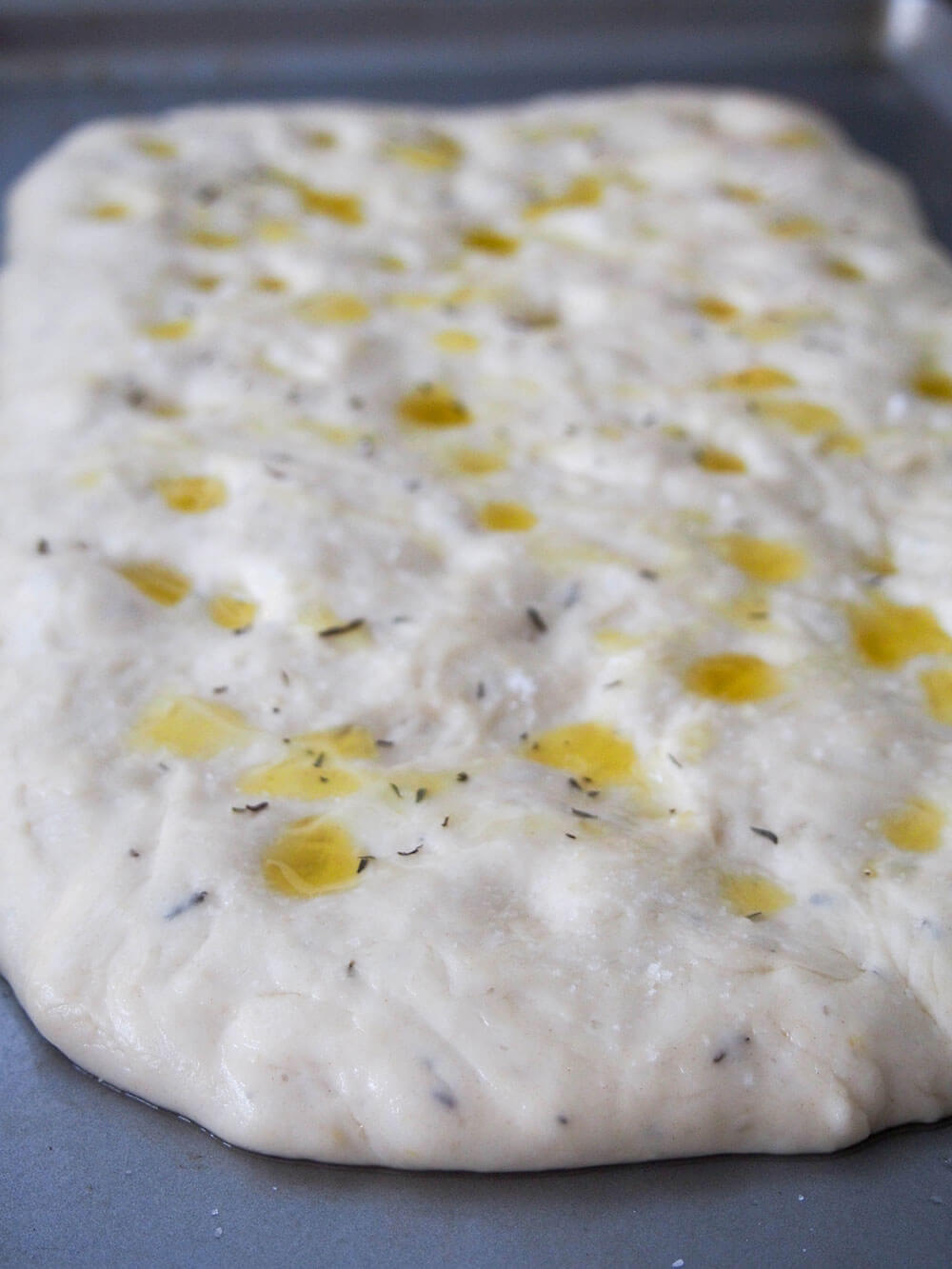 lemon thyme focaccia ready to bake