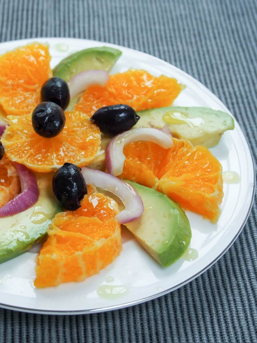 plate of orange avocado salad