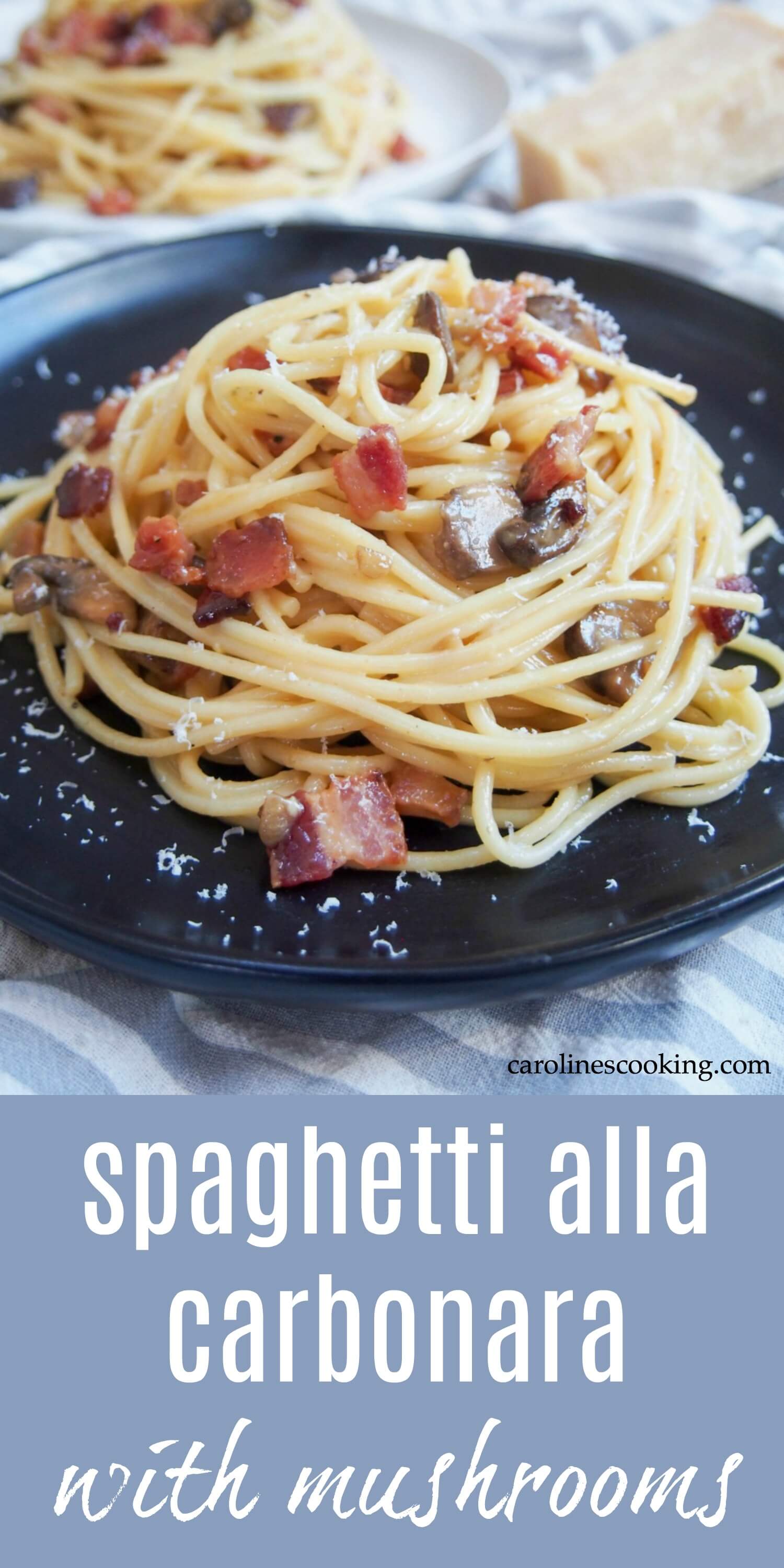 Spaghetti alla carbonara, like many classic Italian pasta dishes, is definitely one of those dishes where the end result feels like so much more than the small number of ingredients that go into it. But with cheese and flavorful bacon/pancetta, how can you go wrong? It's quick to make and a wonderfully delicious dinner. #pasta #carbonara #italianrecipe