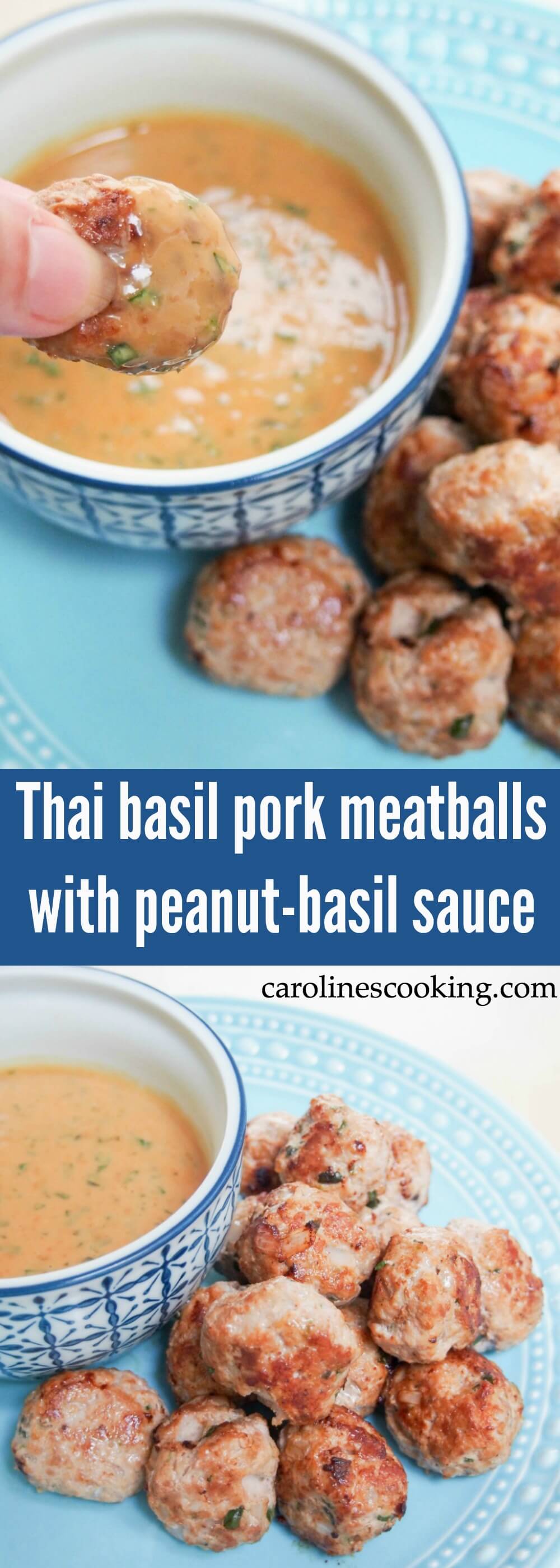 These pork meatballs are seasoned with Thai basil & lime, and served with a delicious basil-peanut sauce. Serve as an appetizer or make into stir-fry. Either way they'll be delicious!