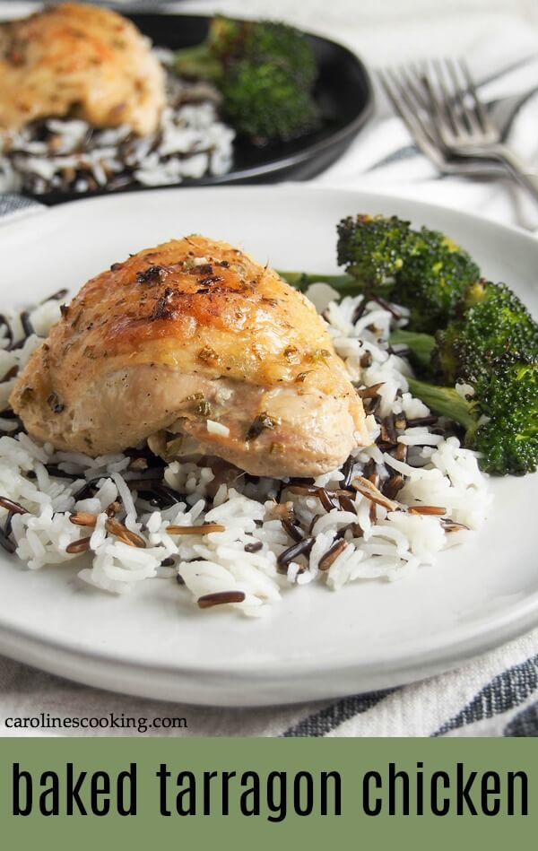 Incredibly easy to prepare, this baked tarragon chicken has a light, delicate and delicious flavor from the tarragon, lemon and mustard sauce. Perfect over rice. Incredibly easy to prepare, this baked tarragon chicken has a light, delicate and delicious flavor from the tarragon, lemon and mustard sauce. Less rich than the traditional French dish, but easier and still with a great flavor. Perfect over rice.
