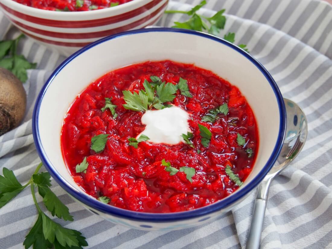 Borscht is one of the iconic dishes from Russia and it's neighbors, but you can know it as a deliciously warming, comforting bowl of soup. bowl of finished dish