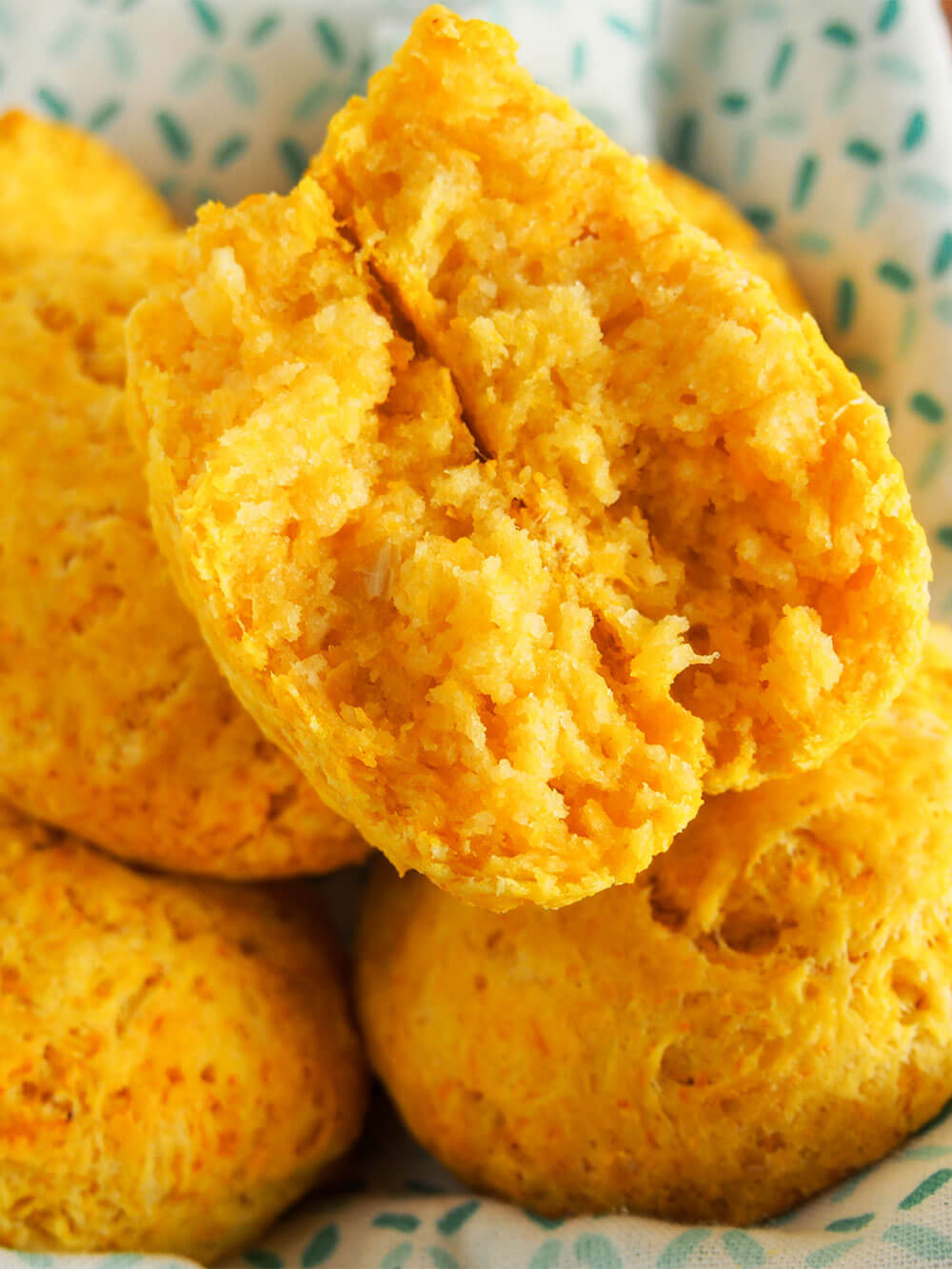 butternut squash biscuits with gruyere - one split open on top