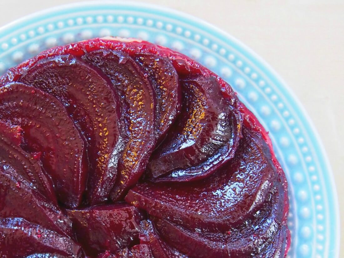 corner of beetroot tarte tatin