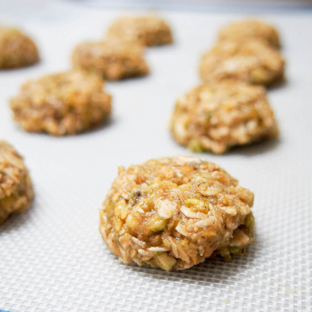 oatmeal pistachio cookies on baking sheet before baking