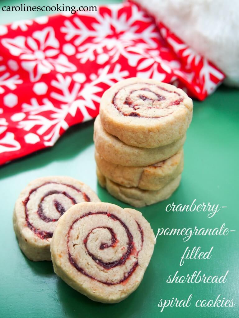These cranberry-pomegranate-filled shortbread spiral cookies are a twist on classic shortbread, both pretty and delicious. Easy to make with a tasty tang.