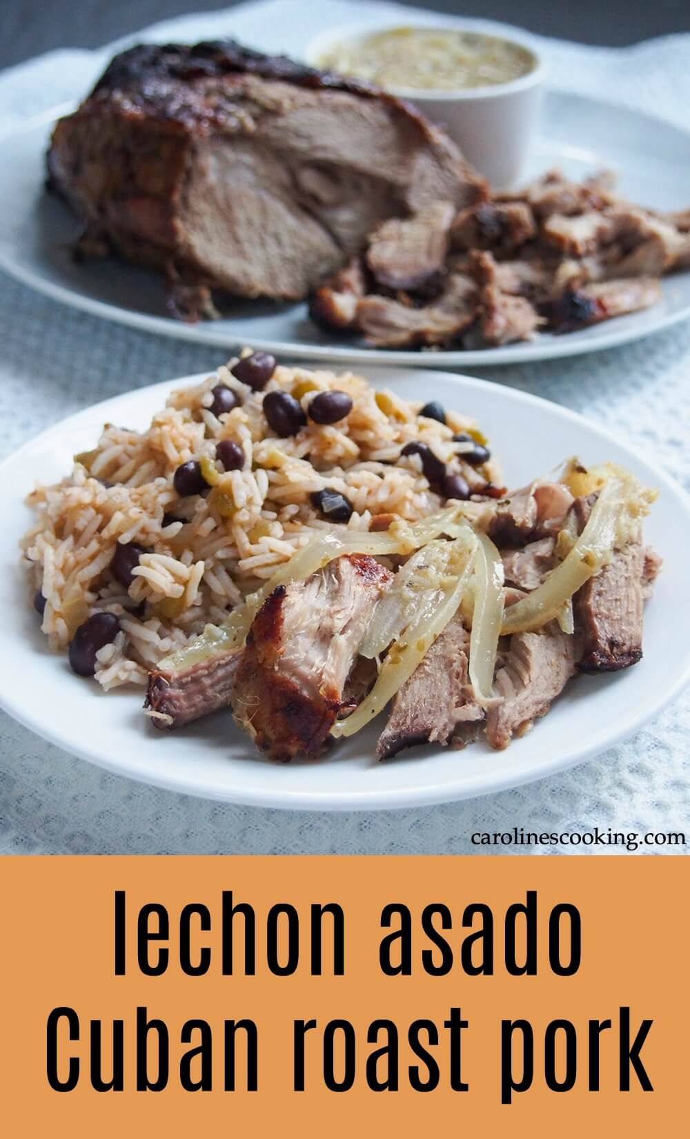 This Cuban roast pork, lechon asado, is packed with delicious flavors thanks to the citrus and garlic mojo marinade. It's easy to make and delicious for dinner (and lefotvers make great sandwiches!) #pork #cubanfood #mojo