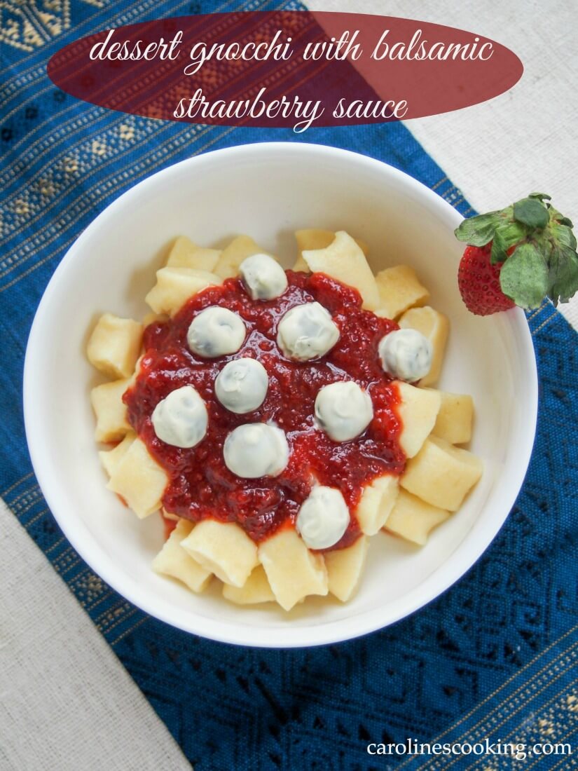 Dessert gnocchi with balsamic strawberry sauce