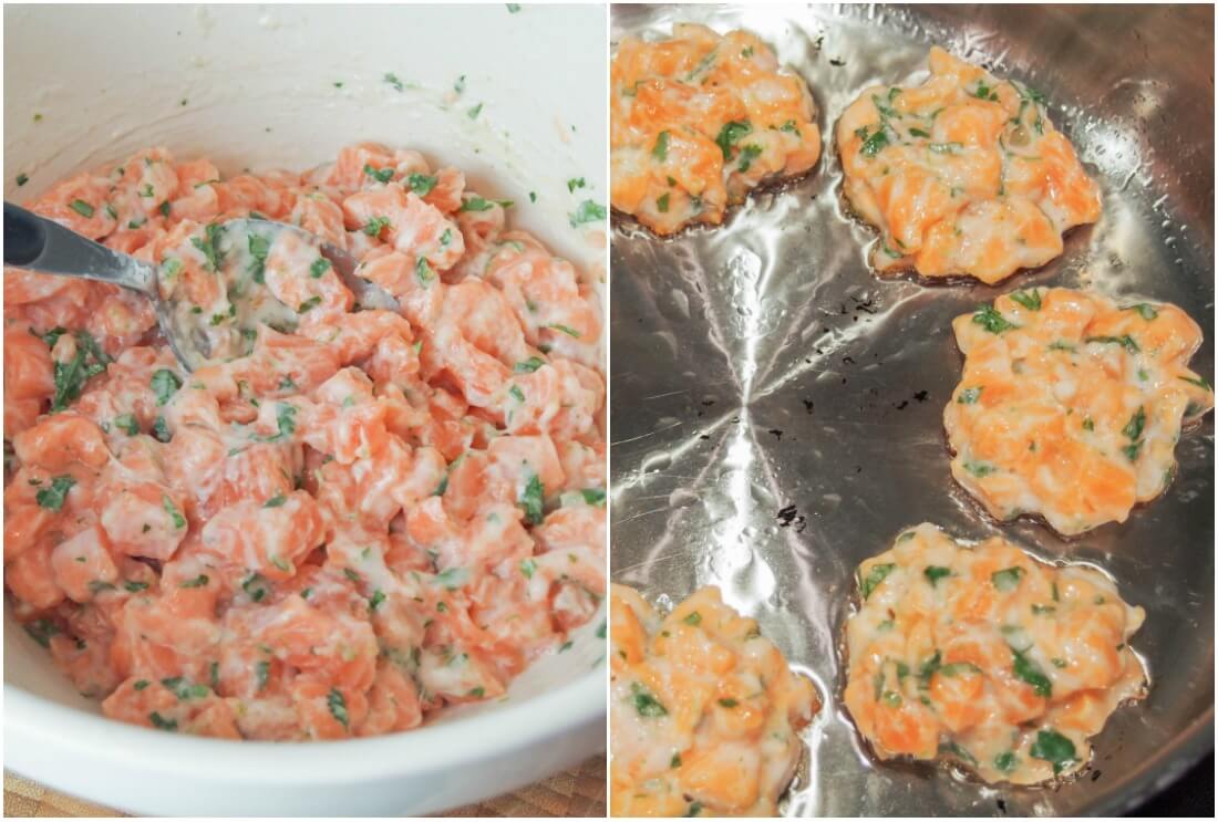 making mildly Thai salmon cakes
