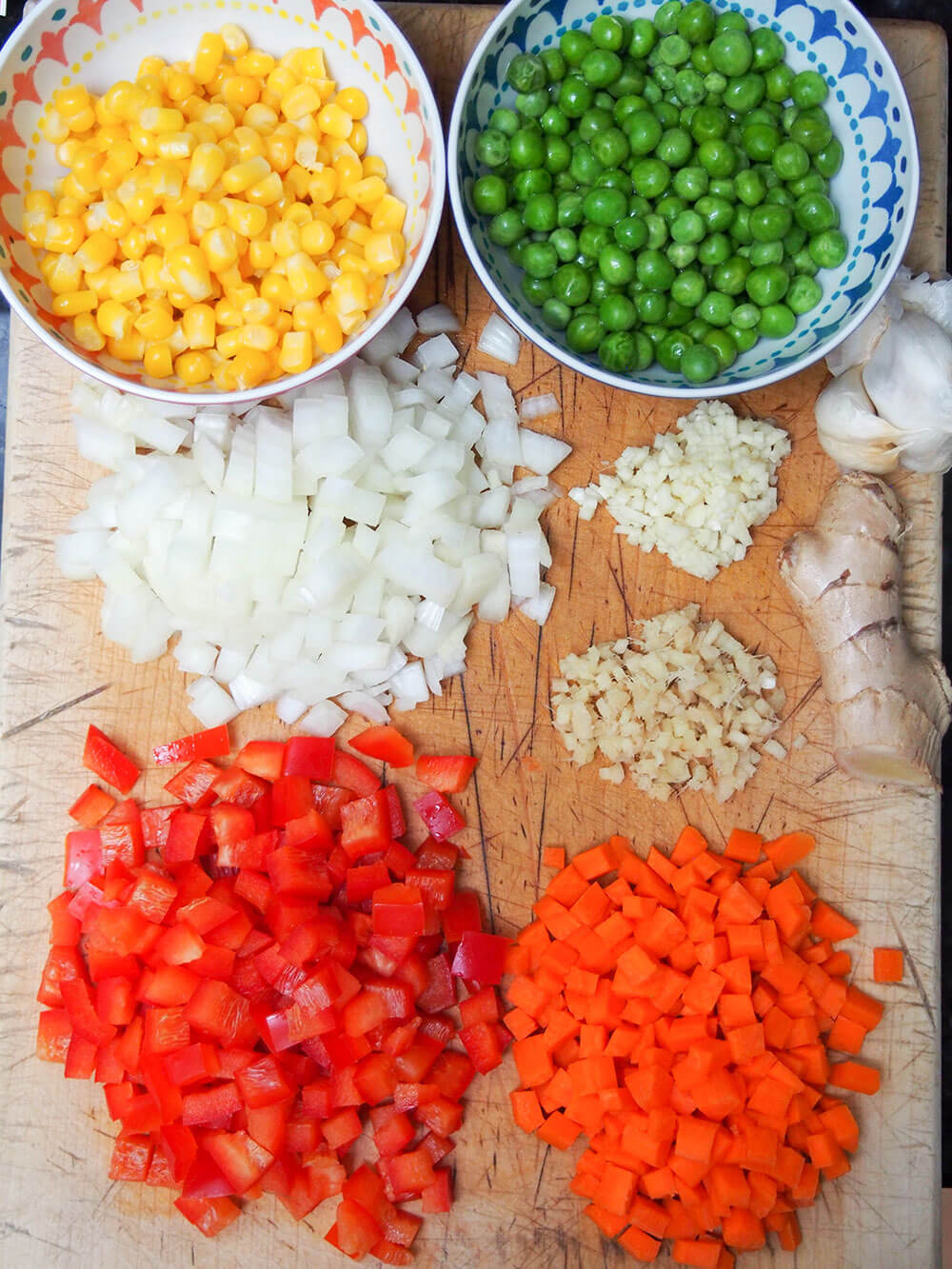 Vegetable egg fried rice ingredients