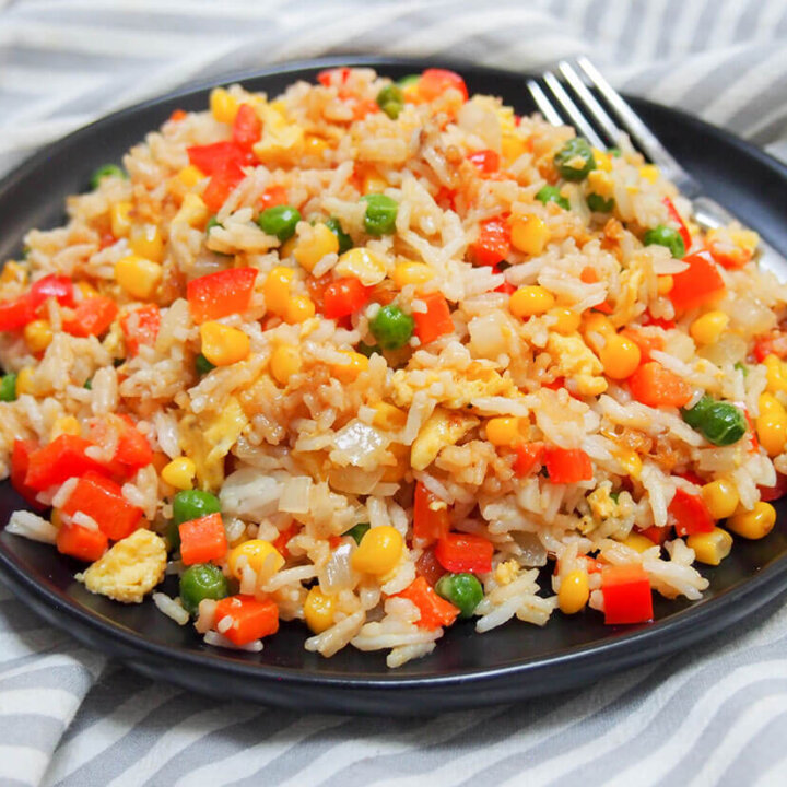 Plate of vegetable egg fried rice