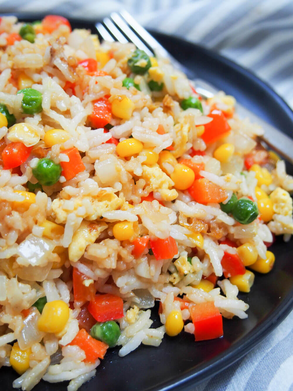 Vegetable egg fried rice close up