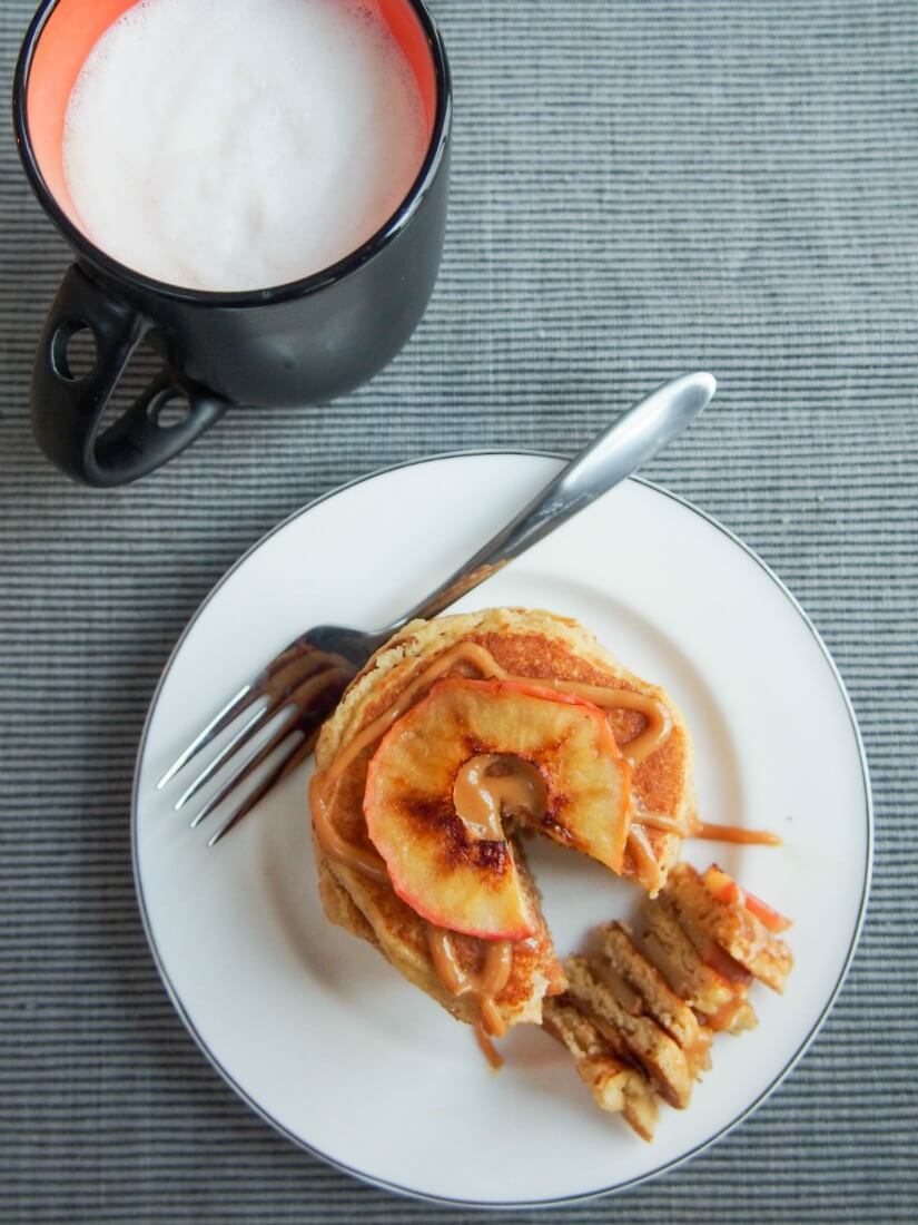 Almond flour pancakes and apple stack (GF with DF option) - Almond flour pancakes are easy to make and very light. With a tasty almond flavor, they're gluten free and dairy free. Enjoy with fruit, syrup and more, they're a taste breakfast.