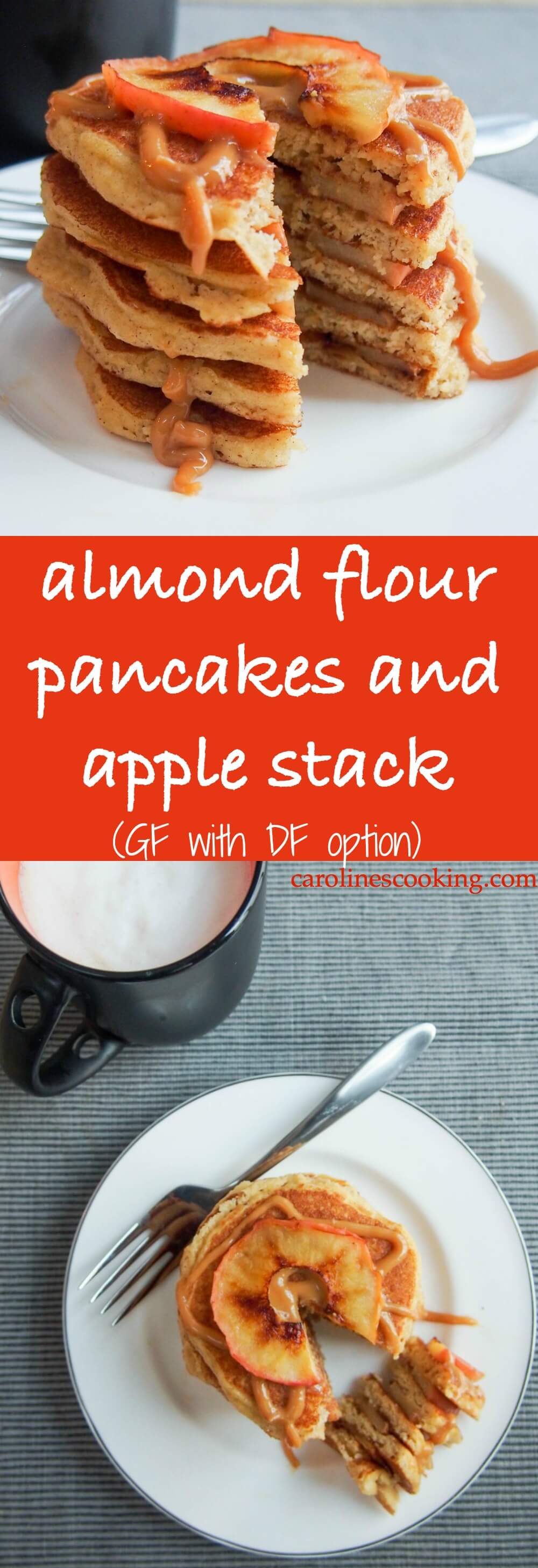 Almond flour pancakes and apple stack (GF with DF option) - Almond flour pancakes are easy to make and very light. With a tasty almond flavor, they're gluten free and dairy free. Enjoy with fruit, syrup and more, they're a taste breakfast.