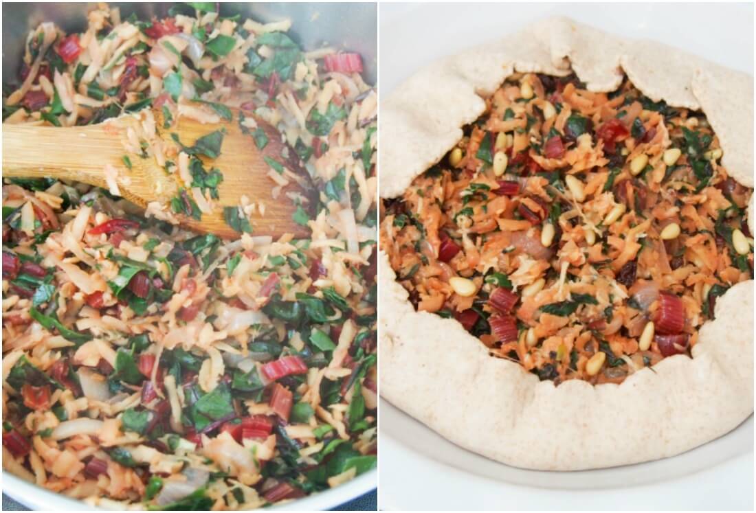 making chard and parsnip galette