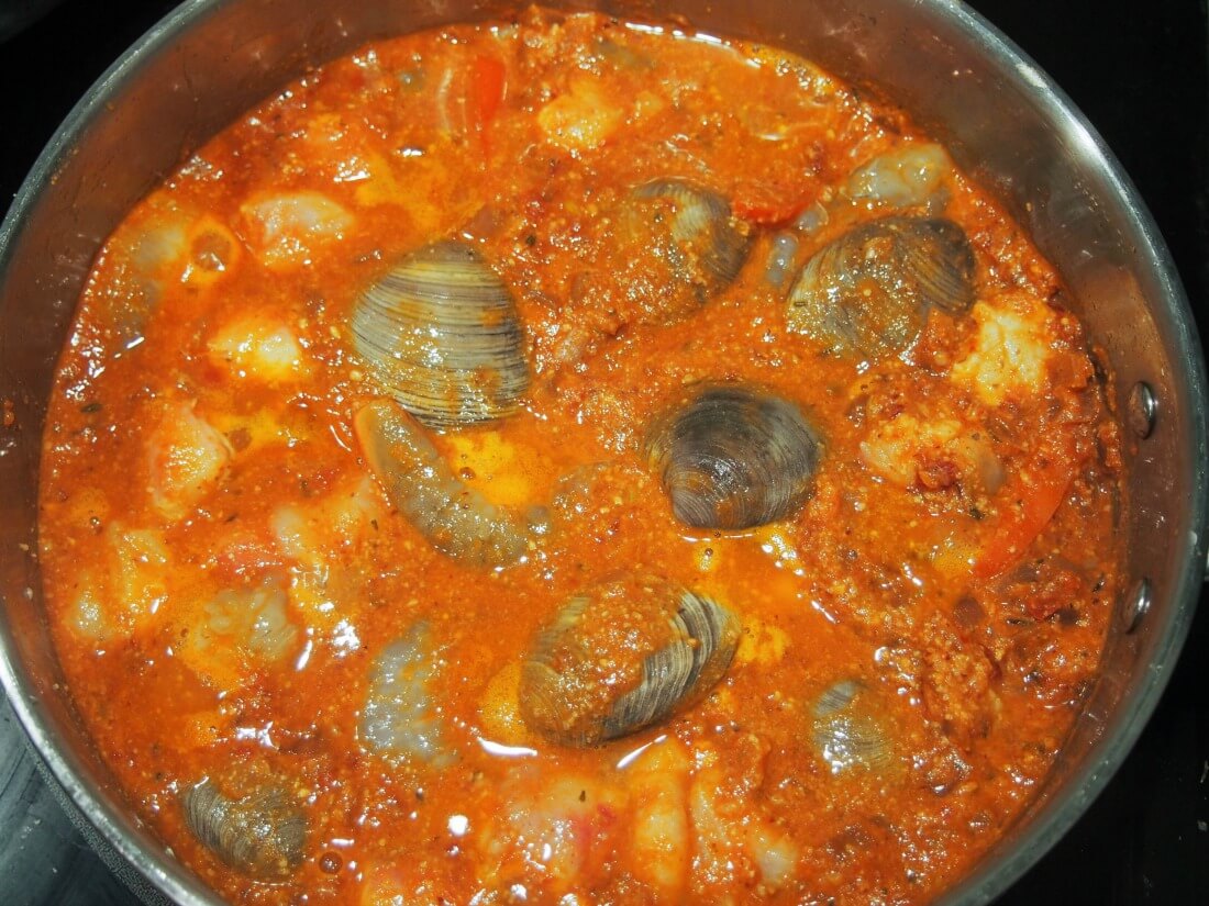 making Romesco de peix (Catalan fish stew)