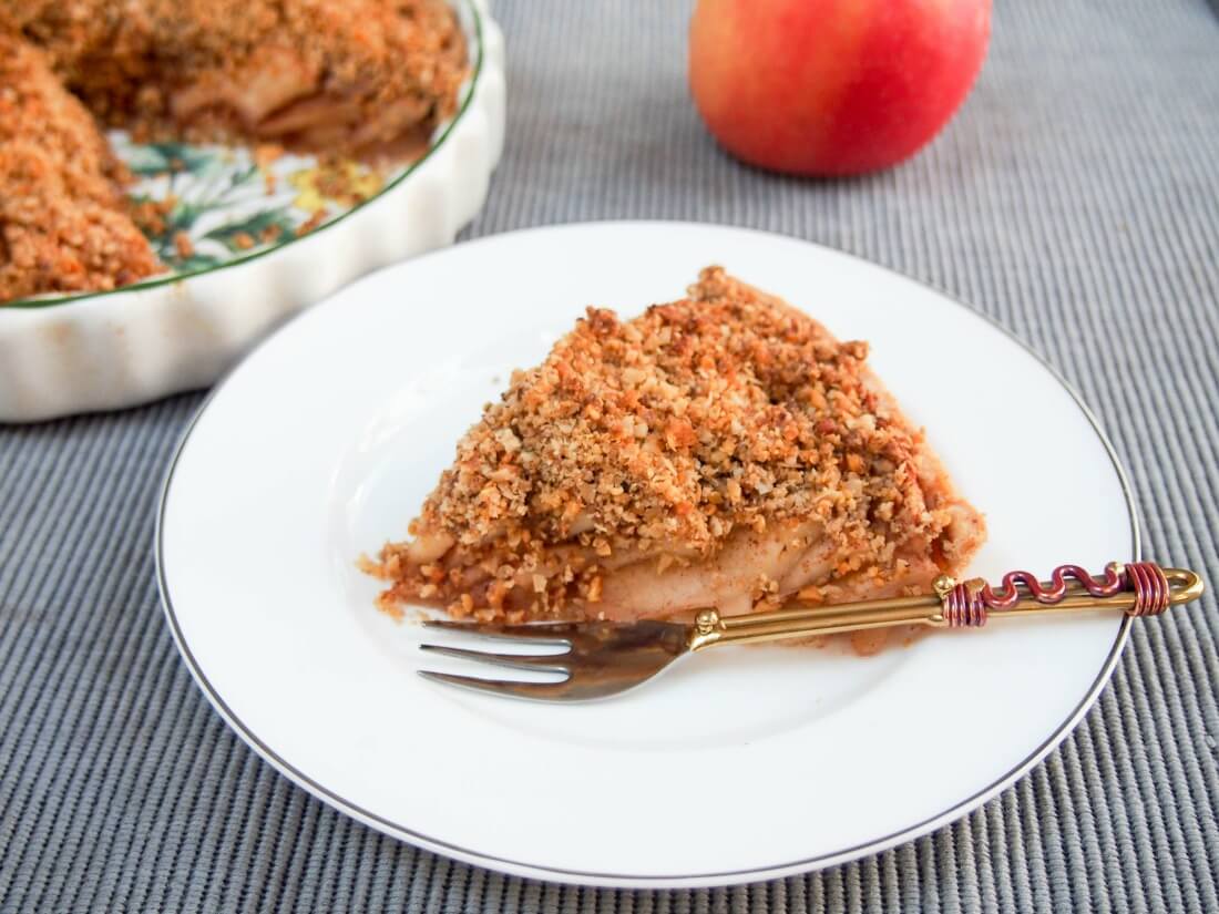 walnut crumble topped apple tart