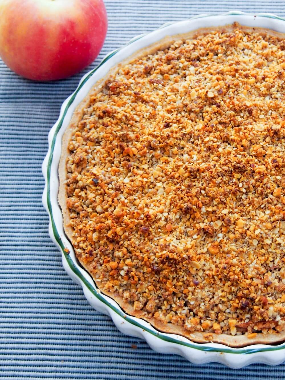 walnut crumble topped apple tart