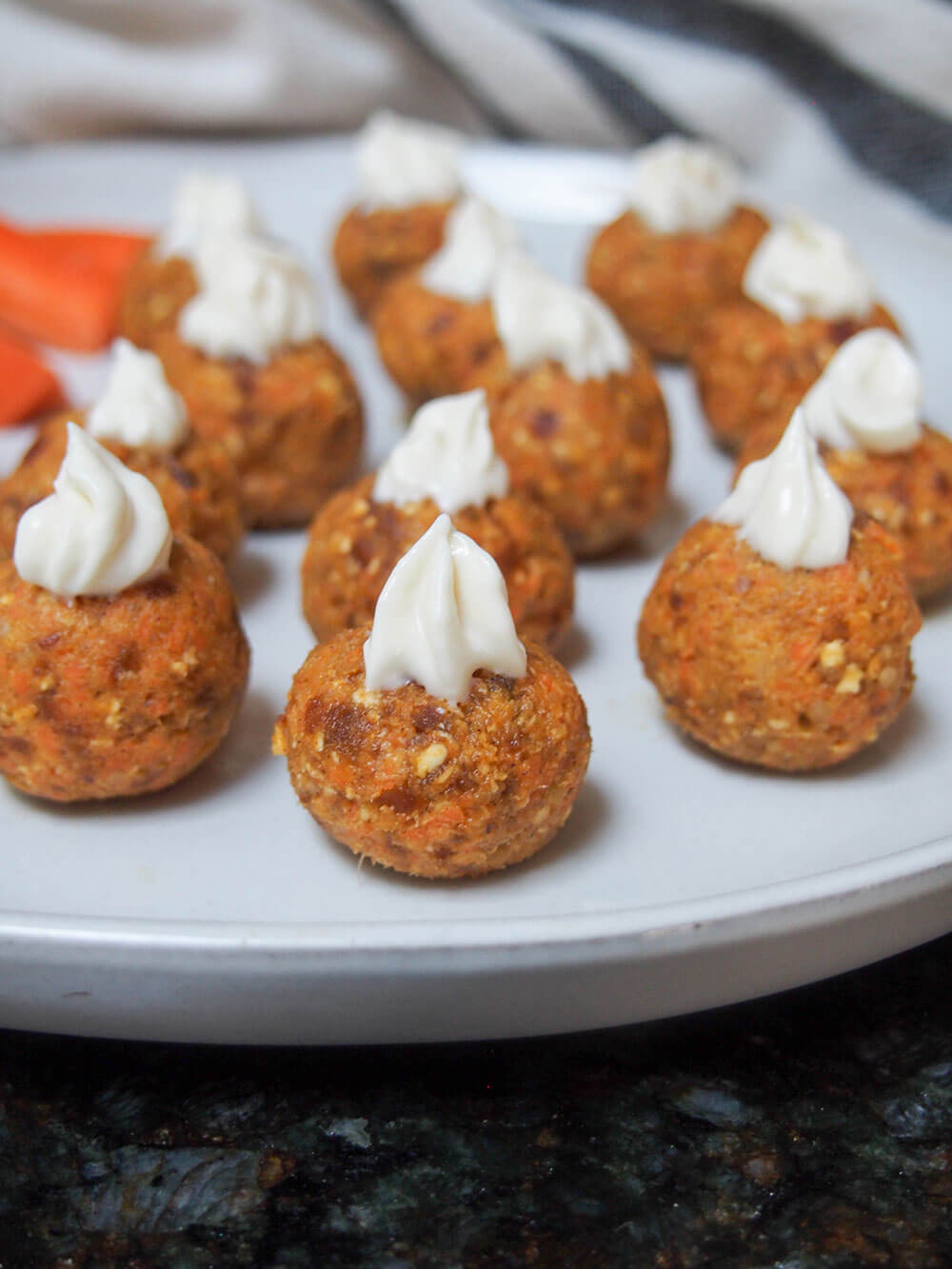 carrot cake energy bites on large plate